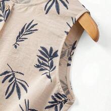Vestido de mujer con cuello redondo, sin mangas, con estampado botánico y botones delanteros - Blanco - Ver 4