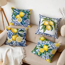 4pcs Mediterranean Style Lemon Pattern Pillow Covers, Single-Sided Printed Cushion Covers, Suitable For Living Room, Bedroom, Home Decor, All Seasons - Multicolor - View 10