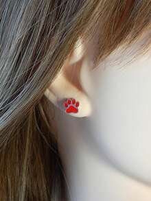 Cute Cat/Dog Paw Print Earrings, Perfect Accessory For Pet Lovers And Girls - Red - View 5