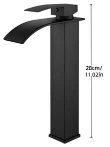 Matte Black Waterfall Bathroom Faucet, Single Handle Single Hole Mixer Tap With Large Rectangular Spout, Bathroom Sink Faucet - Multicolor - View 10
