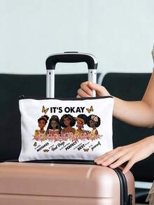 1 pieza Conjunto de bolsa con cita inspiradora blanca, bolso de mano + bolsa con "ESTÁ BIEN cometer errores, sé tú mismo" y 5 diseños de mujeres, bolsa de maquillaje con estampado floral para viajes, gimnasio, motivación diaria, conjunto de regalo inspirador para mujeres - multicolor - Ver 6