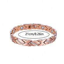 [3500 Gauss Magnetic Copper Bracelet]Pure Copper Women's Bracelet: Super Strong 3500 Gauss Magnetic - Crystal Jewelry Christmas Valentine's Day Gift - Includes Sizing Tool - Leaf diamond magnet bracelet - View 4