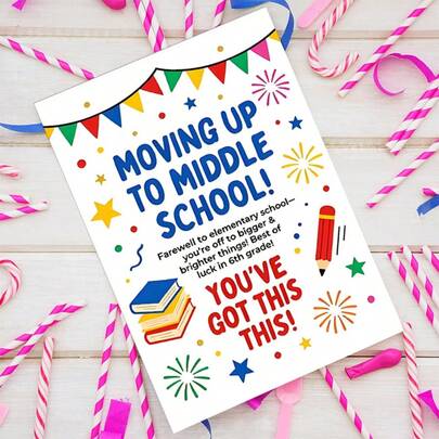 1pc Graduation Greeting Card With Envelope, Suitable For Parents, Teachers Or Classmates To Give To Students Entering 6th Grade, Conveying Encouragement And Blessings