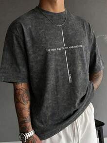 Camiseta suelta de estilo vintage americano con lavado negro de FRACTYR, con gráfico impreso "Road Truth Life", ropa casual y transpirable para exteriores X2UE - Negro - Ver 1