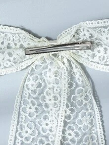1個蕾絲蝴蝶結髮夾，可愛甜美公主風白色蕾絲蝴蝶結，百搭日常佩戴髮飾，髮夾、髮爪 - 白色 - 查看 2
