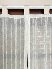 1件波希米亞風垂直條紋亞麻透視門簾,附流蘇,自然鄉村風濾光隱私窗簾,適用於廚房、浴室、臥室小窗,掛環式頂部,家居裝飾 - 米色 - 查看 8