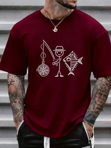 Camiseta Estampada para Hombre, Estilo Vintage Holgado, Diseño de Pesca de Sirena, Estilo Casual para Viajes Diarios, Sin Arrugas| Camisetas de uso diario para hombre| Camisetas básicas para hombre| Tops de moda modernos - Blanco - Ver 11