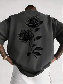 Camiseta de Hombre con Estampado de Rosas, Estilo Vintage Lavado, Casual de Verano, Manga Corta UZYK - Negro - Ver 1