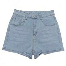 Nana's Women's Clothing Store Pantalones cortos de mujer de mezclilla marrón, estilo recto casual con botones y bolsillos, tela con estiramiento medio, cómodos y de moda para el verano - Gris medio - Ver 4