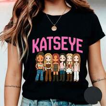 Katseye Vintage Music T-Shirt, Graphic Tee Inspired By The Beautiful Chaos Tour, Katseye K-Pop Graphic Tee, Katseye Vintage Urban Style, Unisex Cotton Short Sleeve Crew Neck T-Shirt, Blouses For Women. Blouses.Casual Blouses For Ladies. - 黑色 14 - 查看 7