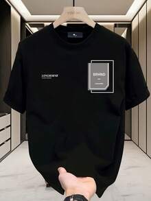 Men's Short Sleeve T-Shirt 100% Cotton - Soft, Crew Neck, Casual Summer Shirt With Minimalist Chest Print, Semi-Sheer For Layering, Breathable Casual Wear, Suitable For Summer Events And Casual Outfits (Men's Fashion) - 黑色 - 查看 11