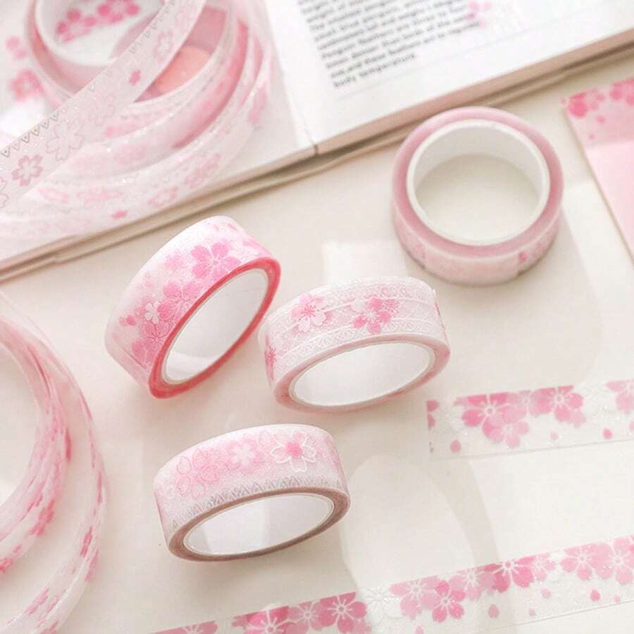 1 rollo de cinta decorativa con purpurina con tema de flor de cerezo de la serie Sakura de primavera, 1.5cm*2m, patrón y color aleatorios - A - Ver 1