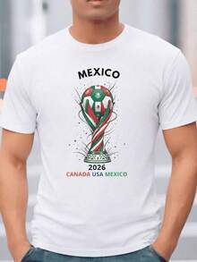 Trofeo con balón tricolor que simboliza la unión de México Canadá y USA rodeado de estrellas representando la celebración internacional en camiseta de hombre Fútbol en la Copa Mundial 2026 - Negro - Ver 6