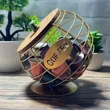 360° Rotating Metal Wire Coil Coffee Capsule Storage Basket With Wooden Lid Decorative Coffee Capsule Organizer - With Lid - View 5
