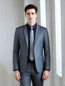 Traje de dos piezas estilo business-casual para hombre; corte entallado (*slim-fit*) ideal para bodas, ocasiones formales y entornos profesionales como entrevistas de trabajo - Gris - Ver 3