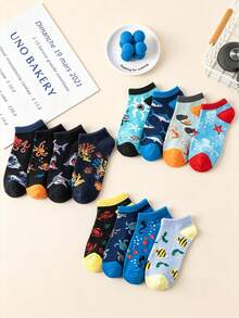 5/10 Pairs Women's Boat Socks, Ocean Style Boat Socks, Cartoon Shark & Octopus Pattern Casual Socks, Thin Versatile Summer Socks For Leisure & Students - Multicolor - View 9