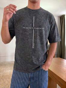 Camiseta suelta de estilo vintage americano con lavado negro de FRACTYR, con gráfico impreso "Road Truth Life", ropa casual y transpirable para exteriores X2UE - Negro - Ver 3