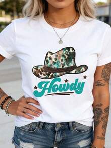 Howdy Cowgirl Graphic Hirt Turquoise Cowgirl Shirt Women Western Shir Rodeo Outfit Birthday Gift Country Music Concert Hirt Women's Summer Clothing - 白色 - 查看 1