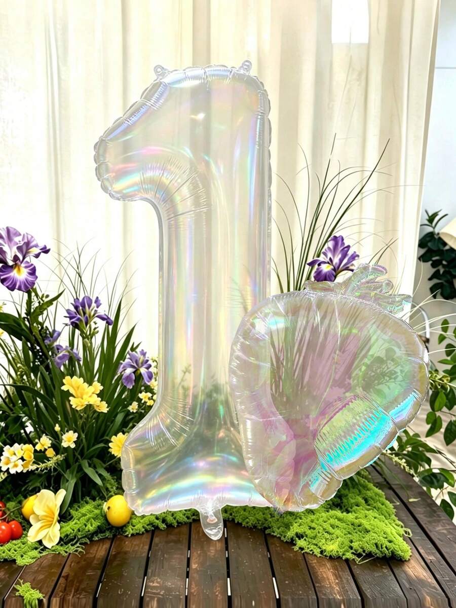 2个40英寸彩色透明数字气球和1个大型透明草莓铝箔气球，适合生日派对、周年纪念装饰 - 炫彩透明 - 查看 1