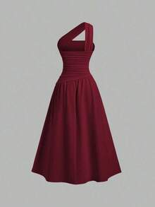 Vestido bandeau ajustado con hombros oblicuos para mujer - Color caoba - Ver 2