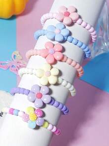 3pcs Cute Flower Pendant Pearl Beaded Bracelet/Bangle/Wrist Accessories, Suitable For Girls Daily, Festival, Birthday, Party Wear, Random Colors - one-size - View 5