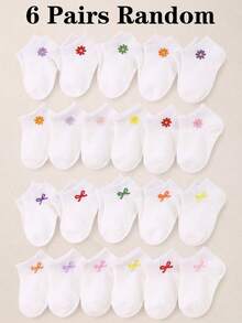 6/12/24 Pairs Candy Color Girls Short Socks, Bow Jacquard White Base, Suitable For Toddlers & Children, Super Soft Elastic Breathable Non-Binding, Fit For 0-36 Months Daily Wear, Spring/Summer, Back To School, Wedding Season Essential Gift Set, Spring/Summer Wardrobe - Multicolor - View 19