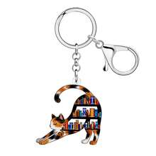 1pc Creative Cat Bookshelf Book Keychain, Acrylic Bookworm Kitten Bookcase Keyring, Back To School Teacher Appreciation Gifts - Cat - View 10