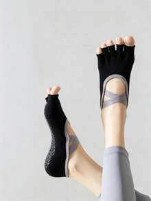 1 par/2 pares/3 pares de calcetines de yoga con cinco dedos y correa cruzada, calcetines tipo barco con dedos abiertos y silicona antideslizante, adecuados para pilates, yoga, deportes de piso interior - Multicolor - Ver 4