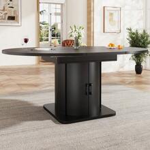Extendable Dining Table, Kitchen Table, Round Table That Converts To Oval, 118-158 Cm, Seats Up To 6, With Drawers, Black - Hitam - View 4