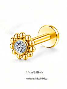 VJS 4pcs Fashionable Personalized Inlaid Different Size Round Cubic Zirconia Nose Studs, Pierced Nose Rings - Sunflower Style - View 3