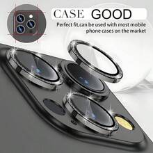 3Pcs Glitter Camera Lens Protector For IPhone 17 Pro Max, Cute Girly Metal Lens Cover, Shiny Separate Ring Design, 9H Tempered Glass Camera Protection, Anti-Scratch HD Lens Film, Silver - Black - View 3