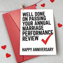 1张“婚姻表现点评”趣味周年纪念卡，极简黑字红勾设计，送给男友、女友、丈夫、妻子的幽默卡片 - 多色 - 查看 1