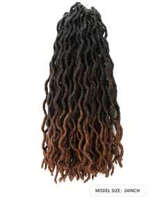 Pre-Looped Locs Crochet Hair, Ombre Faux Locs With Wavy Ends, 18 Strands/Pack Lightweight Synthetic Braiding Hair Extensions For Women, Easy Install - 彩色 - 查看 18