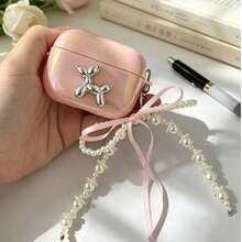 Pink Puppy Enamel Shell With Butterfly Faux Pearl Hanging Decoration, Protective Case Compatible With Apple Wireless Charging Case, Scratch-Resistant And Anti-Drop - Multicolor - View 14