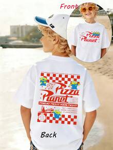 Disney Summer Boys' "Toy Story" Pizza Planet Double-Sided Print T-Shirt - Featuring Vintage-Style "Pizza Planet" Lettering - White - View 1