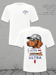 Men's Loose Crewneck T - Shirt - Michelob Ultra Cool Dog (Sunglasses & Cap) Graphic, 220g Soft Cotton Tee,Mens Clothes,Graphic T Graphic Tees - 白色 - 查看 1