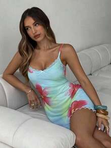 Vestido corto elegante y sexy para resort, vestido corto de malla tejida para vacaciones en la isla verde - Multicolor - Ver 6