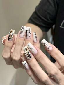 1片新款高清哥德式花卉英文字母美甲印花板，精緻銀色花卉圖案模板，紋理清晰易轉印，操作簡單，多樣風格，專業工具，DIY美甲裝飾必備，美感十足 - 彩色 - 查看 2