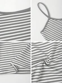 Vaiaye Damen Mode Unterwäsche Stil Top, Sommer gestreifter Muster Rundhals Slim Fit Lässig Urlaub Sexy Camisole, geeignet für Herbst Schulanfang, Strand und tägliches Tragen - Hellgrau - Übersicht 11