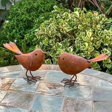 1/2 piezas Decoración de pájaro de metal vintage, adecuado para jardín, patio y decoración exterior del césped, decoración de borde de maceta de pájaro de metal envejecido en estilo retro, adorno de patio de pájaro de estilo de hierro rústico, acento para plantas en macetas al aire libre, escultura paisajística creativa - regalo perfecto para amantes de los pájaros - Pajarito - Ver 11