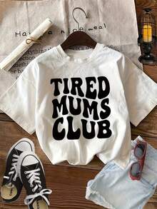 Estilo humorístico de primavera y verano, fuente atrevida, diseño del club "Tired Mums Club". - Blanco - Ver 7