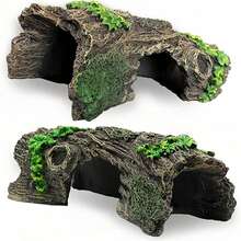2pcs Resin Hollow Tree Trunk Aquarium Decor Reptile Hide Cave Natural Bark Driftwood Ornament For Fish Tank Landscaping Shrimp Tank Aquarium Decoration Accessories - A - View 1