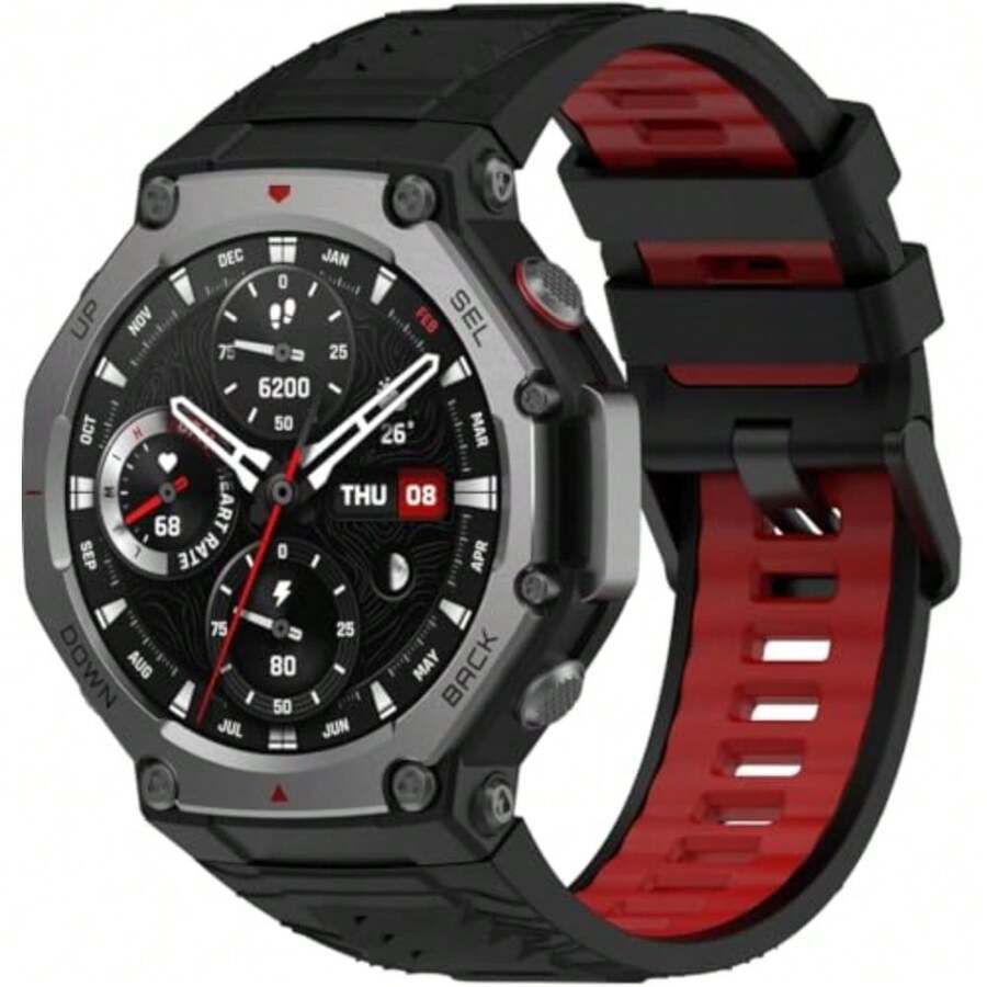 Compatible With  T-Rex 3, Replacement Silicone Watch Strap, Easy-To-Fasten Rubber For Watches And Smartwatches NO241104 - Black Red - 查看 1