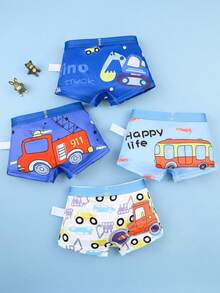8pcs/Pack Boys' Underwear Briefs With Construction Vehicle Print, Contrast Waistband, Comfortable Boxer Shorts - Blue and White - View 4