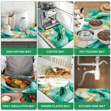 1 pieza Alfombrilla absorbente de tierra de diatomeas con patrón de limón azul & blanco, alfombrilla absorbente de agua para encimera de cocina, alfombrilla para cafetera, alfombrilla para cafetera de goteo, alfombrilla de drenaje para platos & tazas, alfombrilla de cocina con respaldo antideslizante y resistente al calor, alfombrilla para mesa de comedor, alfombrilla para desayuno, alfombrilla para lavadora, alfombrilla de decoración para cocina, comedor, cafetería, bar, regalo para fiesta de vacaciones e inauguración de casa - Multicolor - Ver 6