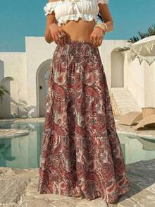 Women's Long Bohemian Print Skirt, Casual For Vacation And Everyday Wear, Spring/Summer - Dark Green - View 6