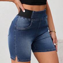 YijiaNvz  Tall Shorts vaqueros para mujer, shorts casuales elásticos y ajustados, shorts vaqueros azules para mujer, shorts vaqueros para mujer, shorts de verano para mujer, shorts vaqueros, shorts para mujer - Lavado ligero - Ver 4