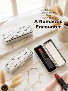 1 PC Silver-Plated Rectangular Lipstick Organiser With Make-Up Mirror – Mini Make-Up Mirror, Multi-Functional Storage Box (Classic Patterned Lipstick Organiser With Mirror; Doubles As A Jewellery Box And Jewellery Organiser - Multicolor - View 16