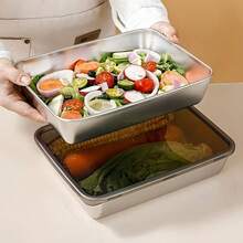 10 PCS Set (Includes 5 Containers And 5 Lids) Stainless Steel Food Storage Containers, Large Square Food Boxs With Black Lid, Leak-Proof Stackable, Ideal For Fruit, Veggie And Salad, Kitchen Meal Prep, Fridge Storage, Perfect For Home And Outdoor - Multicolor - View 4