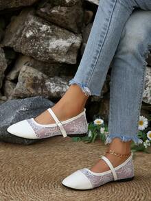 Women's Summer Breathable Cool Slip-On Shoes, New Korean Style Evening Vibe Driving Loafers, Student Elastic Floral Mesh Round Toe Flat Shoes - White - View 5